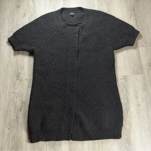 Ann Taylor Cardigan Sweater Womens Large Black Alpaca Waffle Knit Short Sleeve